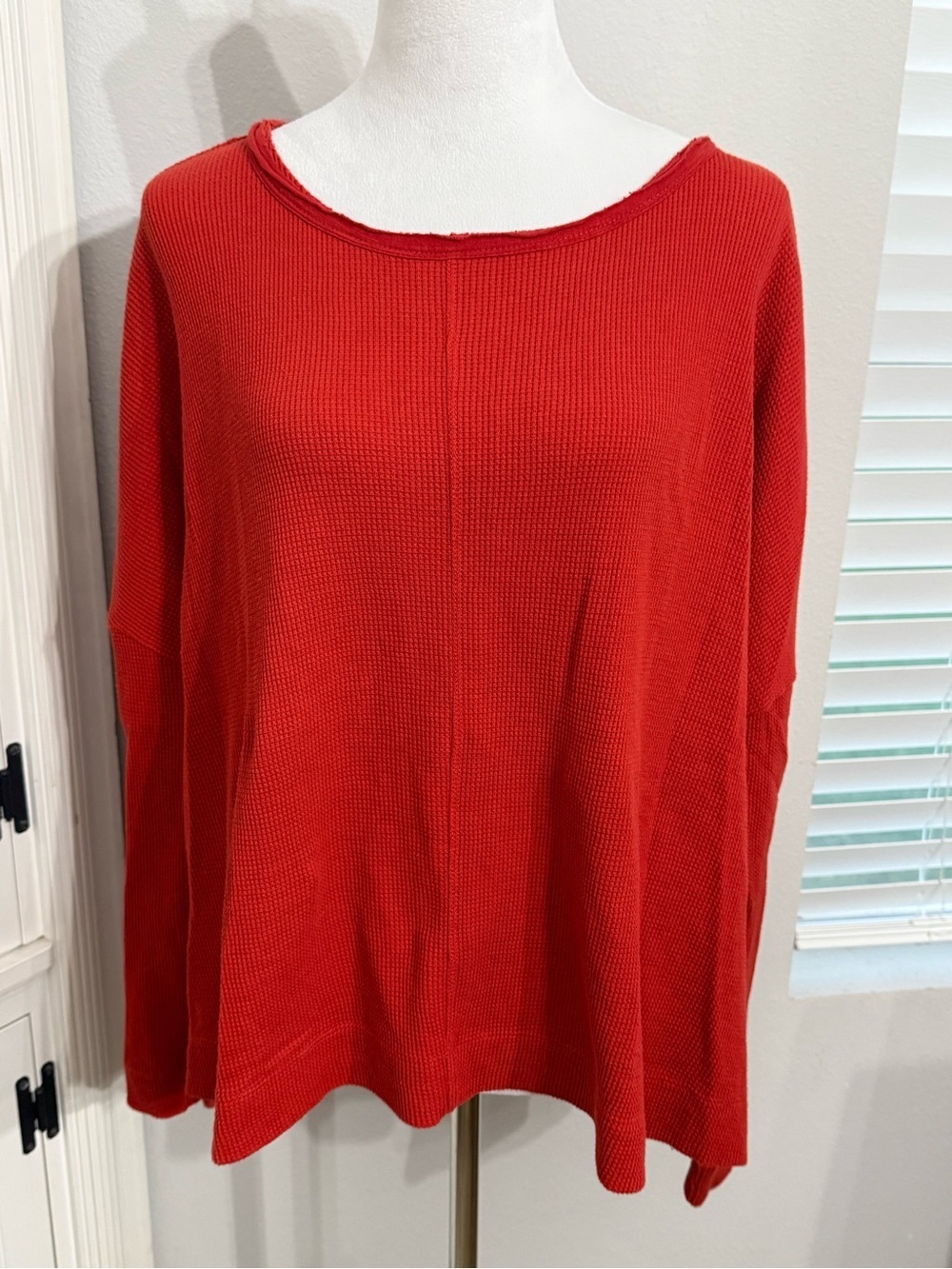 Anthropologie Red Waffle Knit Long Sleeve Top